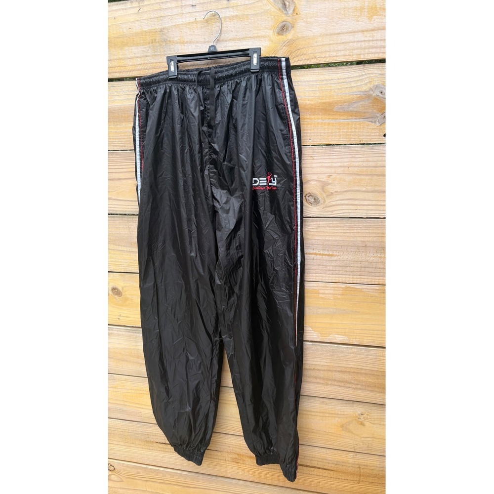 Defy Sports Black Track Pants Mens 4XL Side Stripe Elastic Waist Joggers Logo